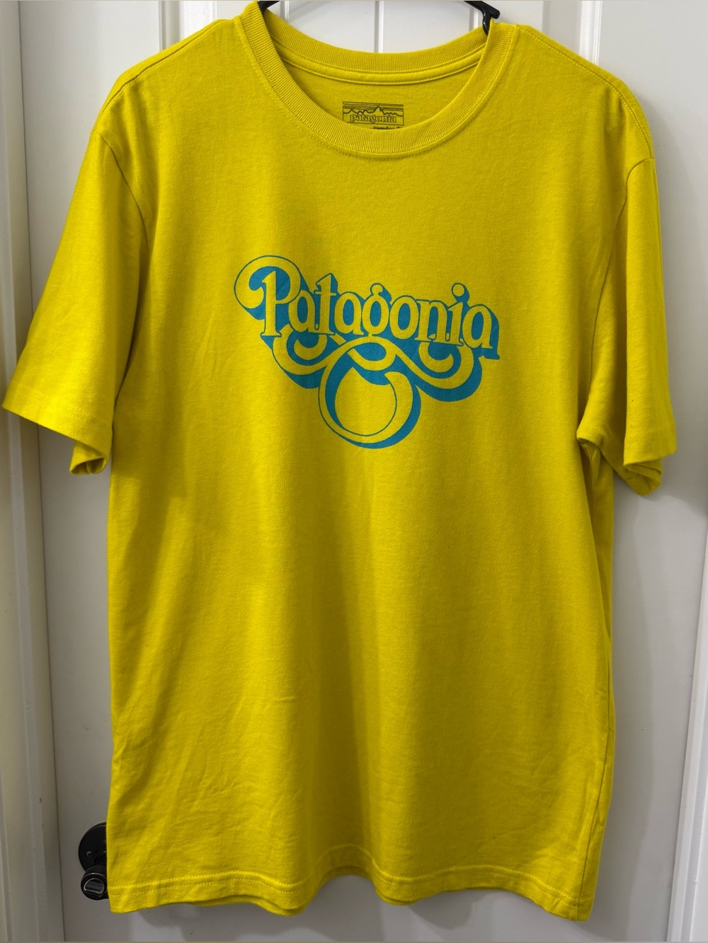 Patagonia Bright Yellow Tee with Blue Logo